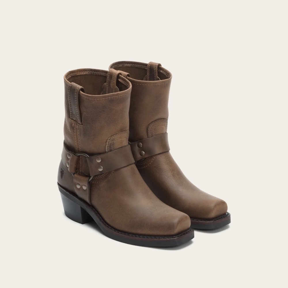Frye Taupe Brown Leather Harness Booties